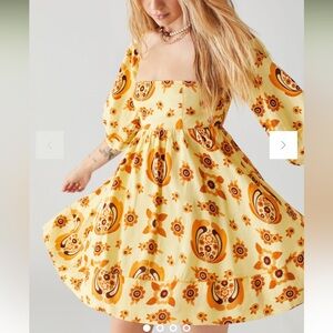 Urban Outfitters Yellow Sunflower A-Line Knee-Length Dress